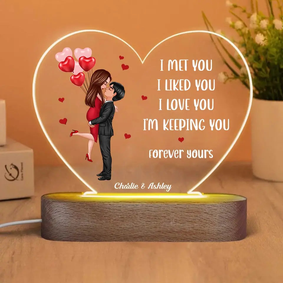 Doll Couple Holding Hourglass Valentine‘s Day Gift Personalized Heart Acrylic LED Night Light