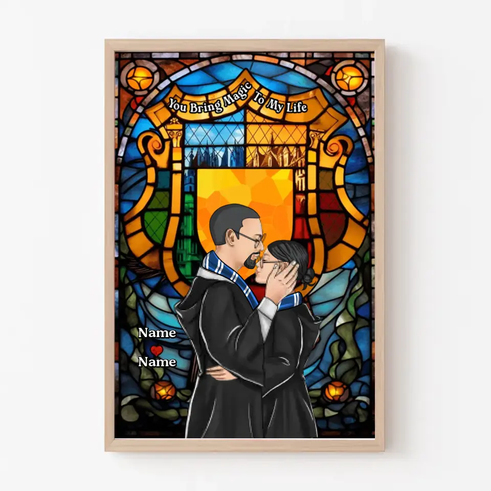 Wizard And Witch Couple Personalized Light Frame With Stained Glass Art