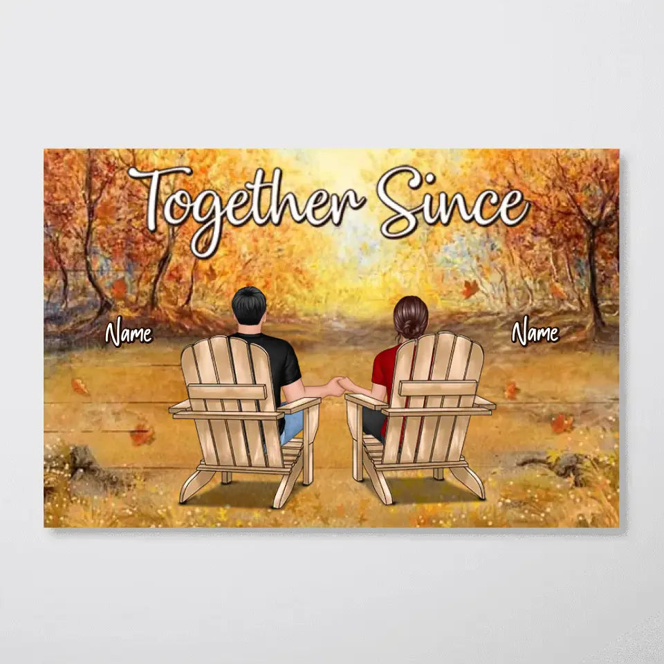 Fall Season Couple Back View Personalized Horizontal Poster