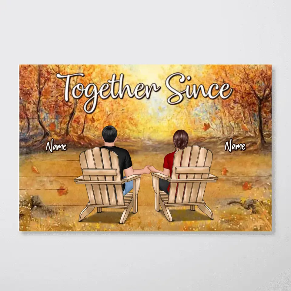 Fall Season Couple Back View Personalized Horizontal Poster