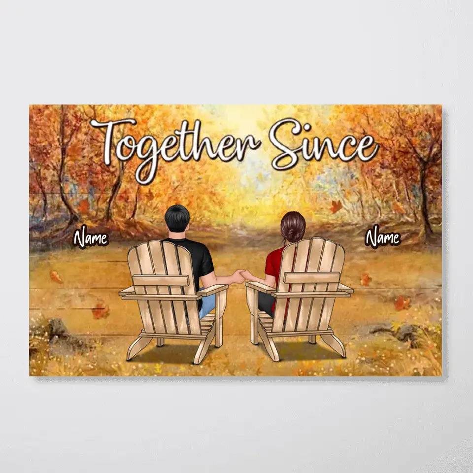 Fall Season Couple Back View Personalized Horizontal Poster