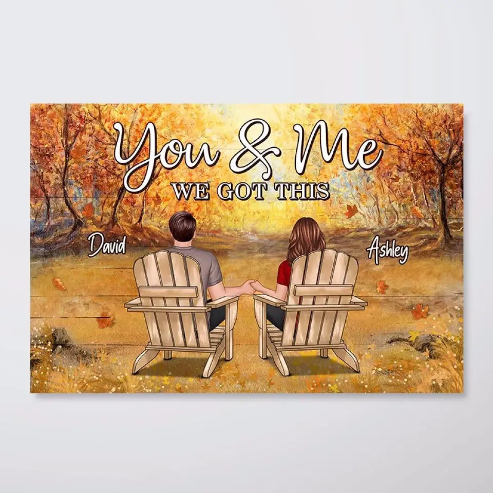 Fall Season Couple Back View Personalized Horizontal Poster