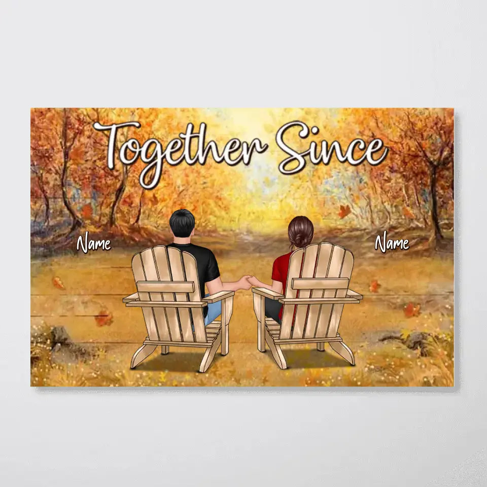 Fall Season Couple Back View Personalized Horizontal Poster