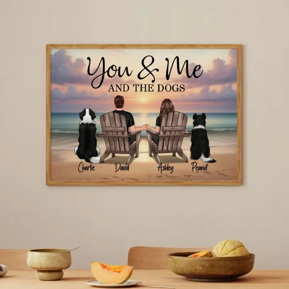 You Me And The Dogs Cats Couple Realistic Beach Landscape Personalized Poster, Birthday Gift, Anniversary Gift For Him, For Her