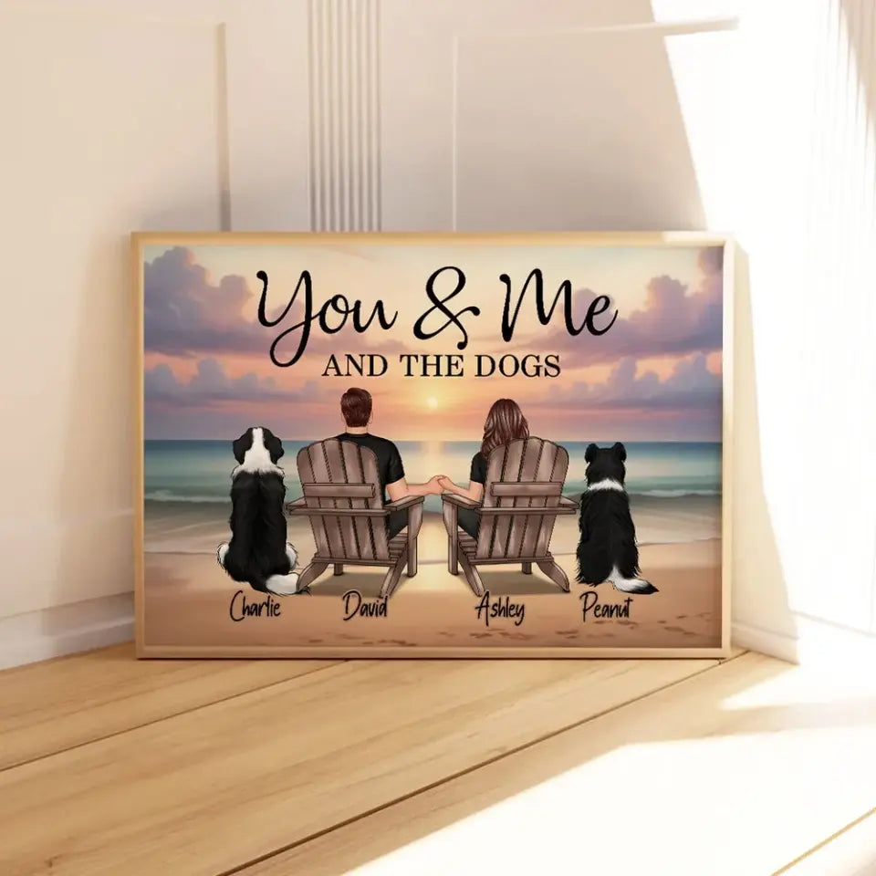 You Me And The Dogs Cats Couple Realistic Beach Landscape Personalized Poster, Birthday Gift, Anniversary Gift For Him, For Her