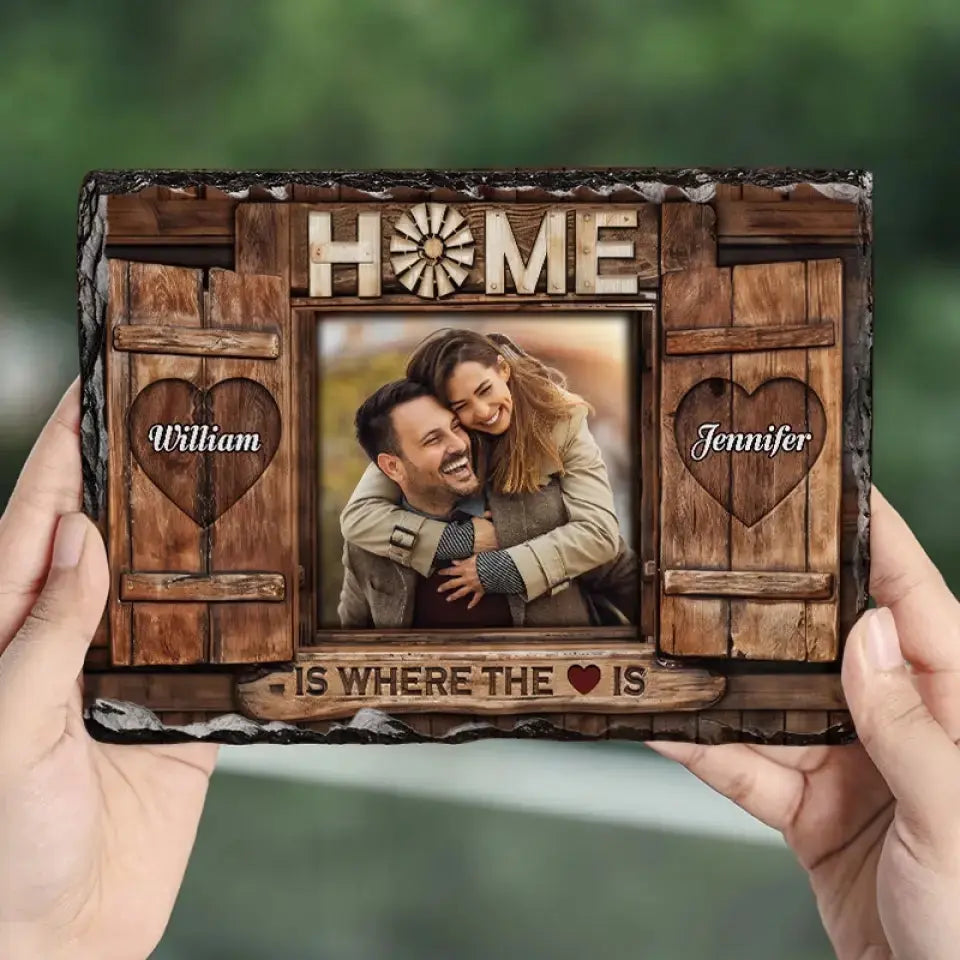 Custom Photo Home Is Where The Heart Is - Couple Personalized Custom Rectangle Shaped Stone With Stand - Gift For Husband Wife, Anniversary