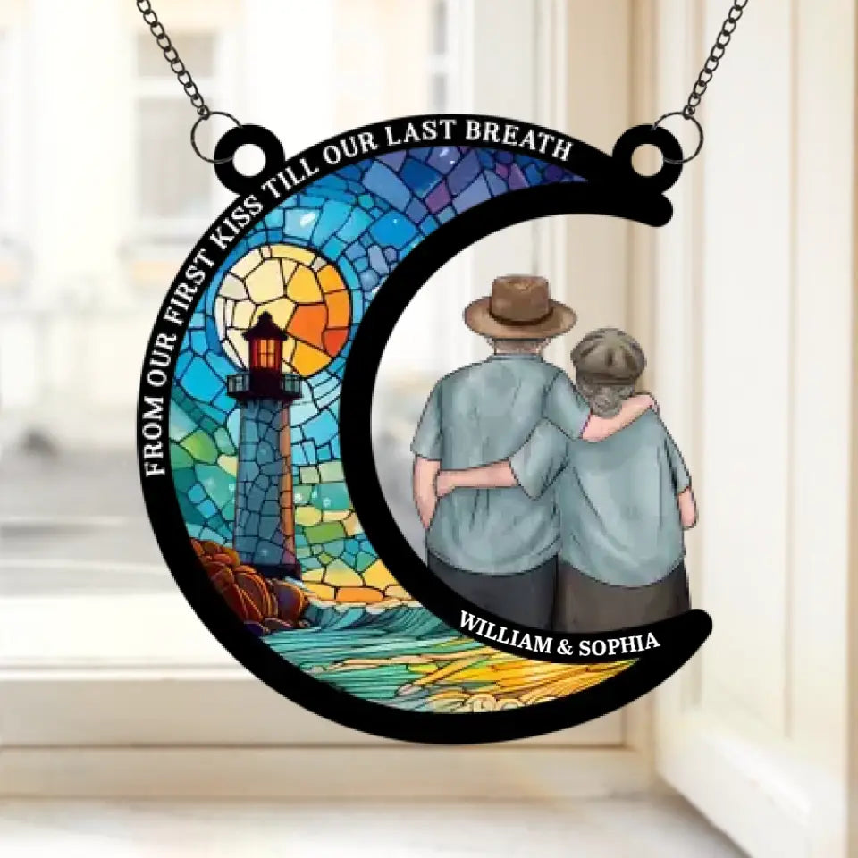 Time Will Pass, And We’ll Still Be The Sweet - Couple Personalized Window Hanging Suncatcher - Gift For Husband Wife, Anniversary