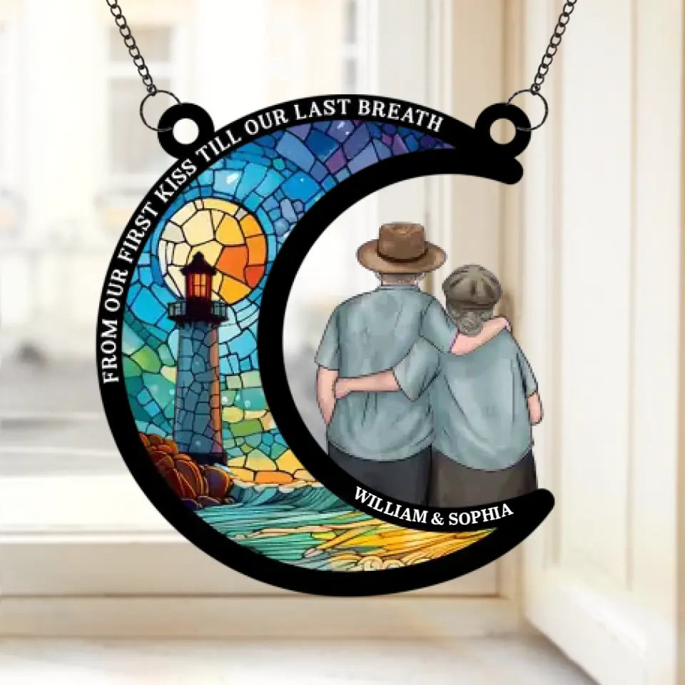 Time Will Pass, And We’ll Still Be The Sweet - Couple Personalized Window Hanging Suncatcher - Gift For Husband Wife, Anniversary