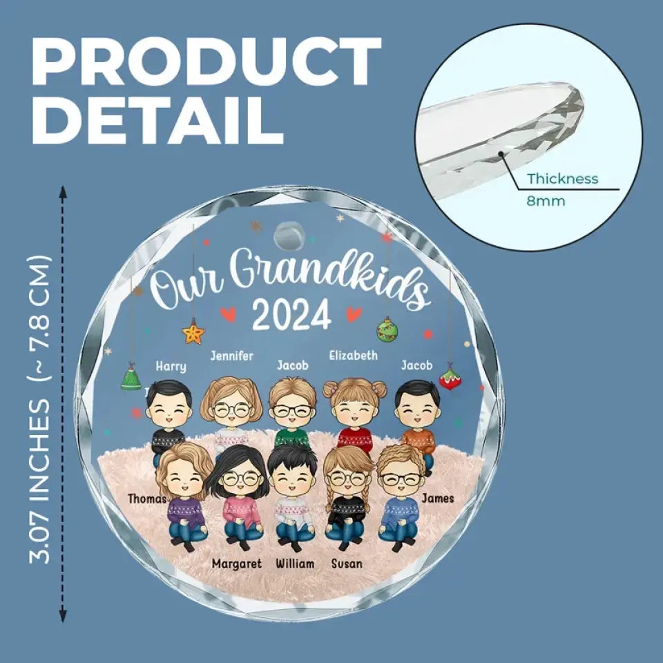 Grandchildren's Love, Infinite Contentment - Family Personalized Custom Circle Glass Ornament - Christmas Gift For Family Members