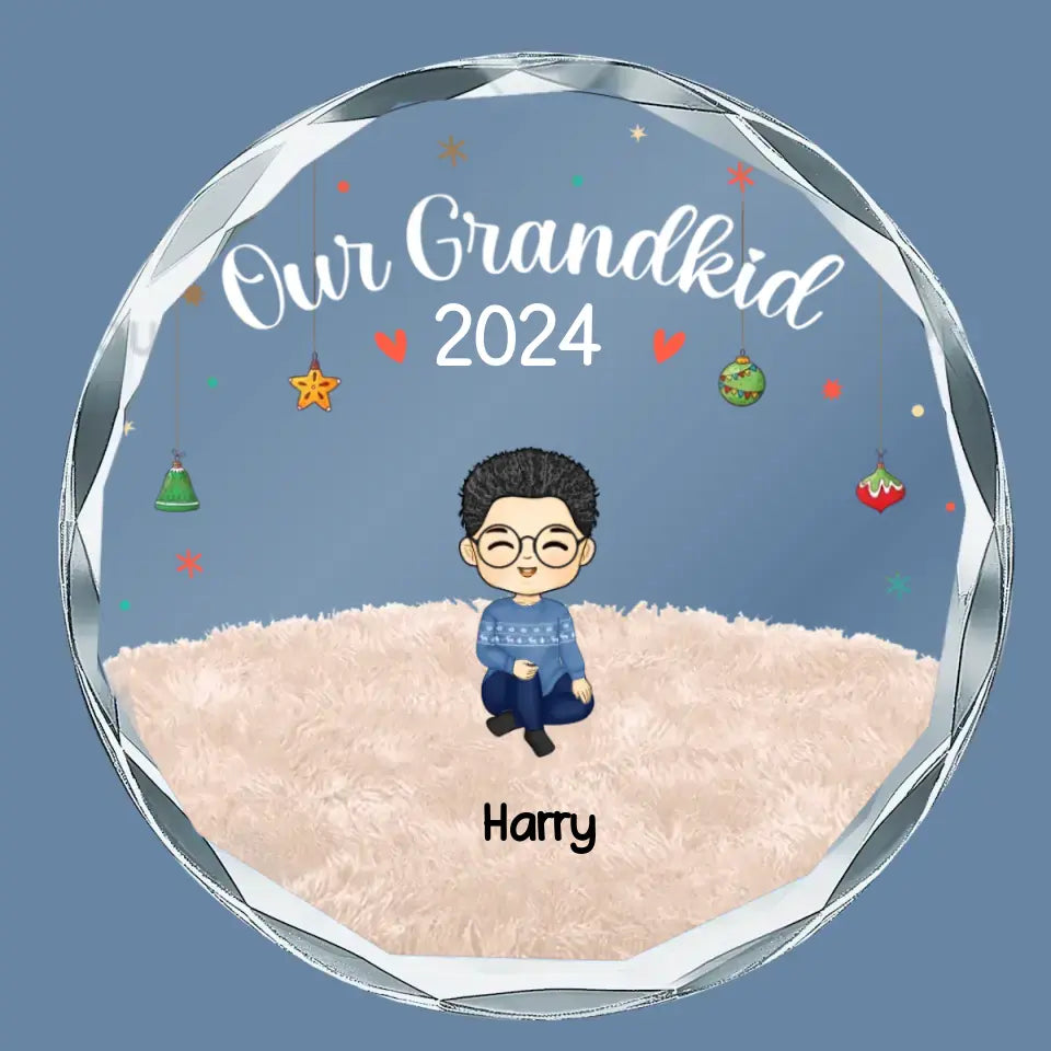 Grandchildren's Love, Infinite Contentment - Family Personalized Custom Circle Glass Ornament - Christmas Gift For Family Members