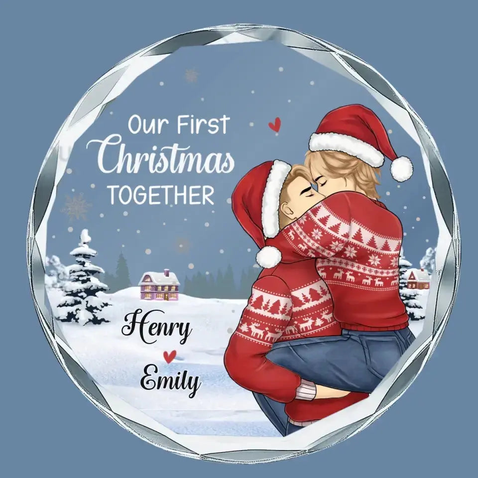 Our First Christmas - Couple Personalized Custom Circle Glass Ornament - Gift For Husband Wife, Anniversary