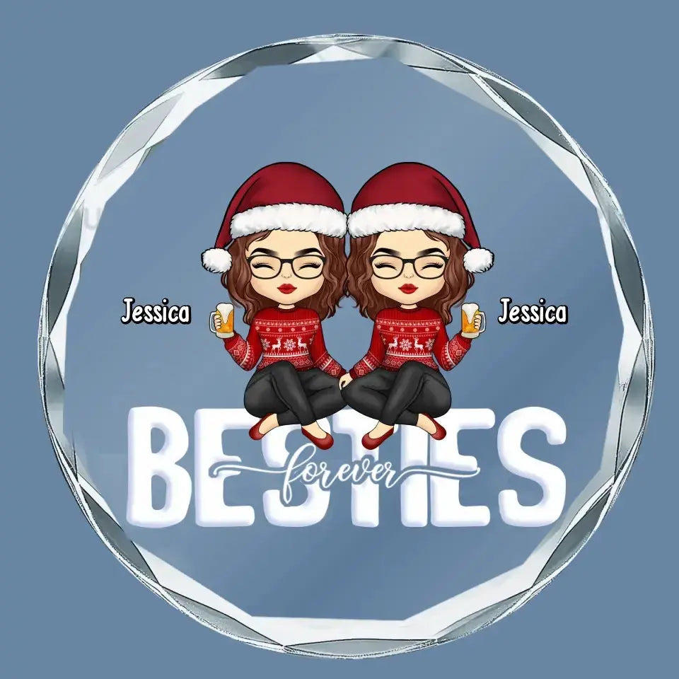 Besties Forever - Bestie Personalized Custom Circle Glass Ornament - Christmas Gift For Best Friends, BFF, Sisters