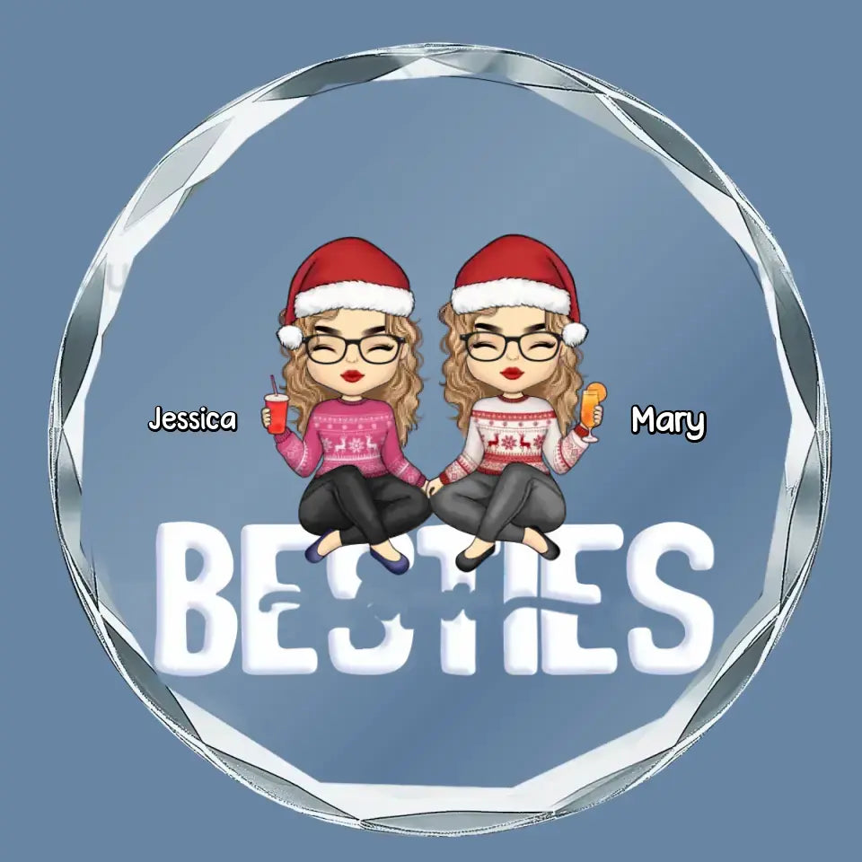 Besties Forever - Bestie Personalized Custom Circle Glass Ornament - Christmas Gift For Best Friends, BFF, Sisters