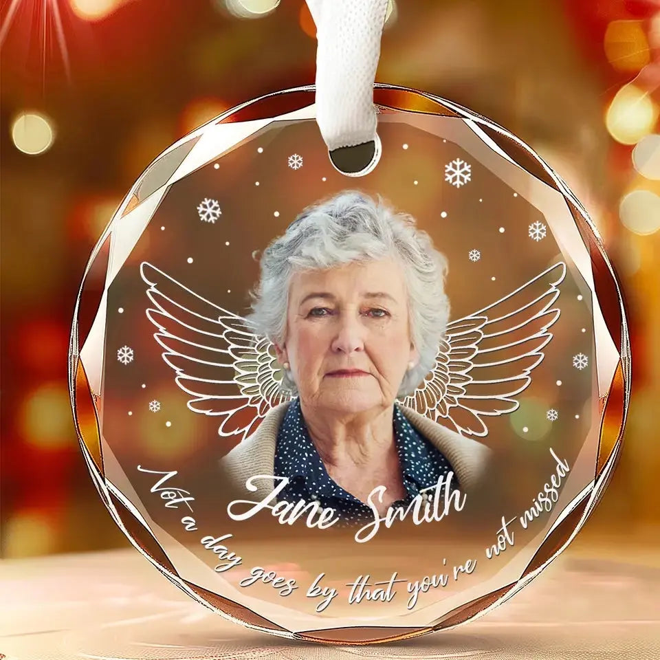 Custom Photo In Loving Memory - Memorial Personalized Custom Circle Glass Ornament - Sympathy Gift For Family Members