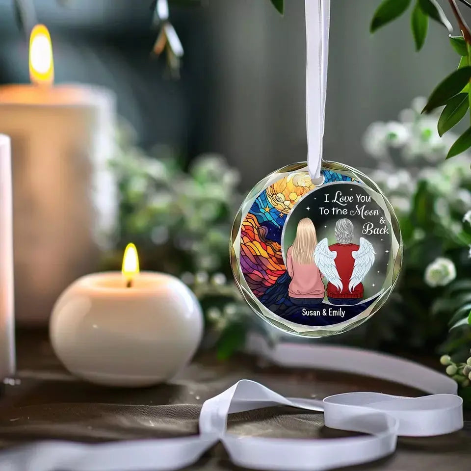 Love You To The Moon And Back - Memorial Personalized Custom Circle Glass Ornament - Sympathy Gift For Family Members