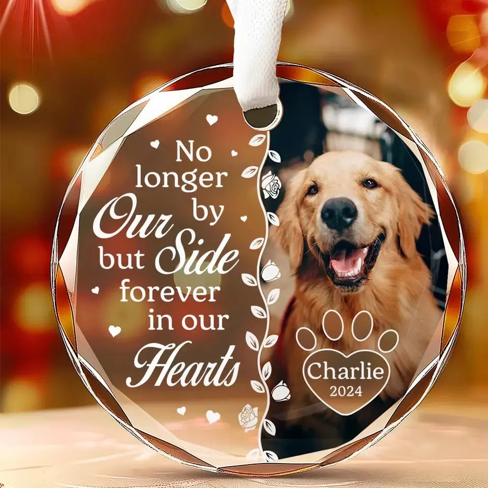 Custom Photo Forever In Our Hearts - Memorial Personalized Custom Circle Glass Ornament - Christmas Gift, Sympathy Gift For Pet Owners, Pet Lovers