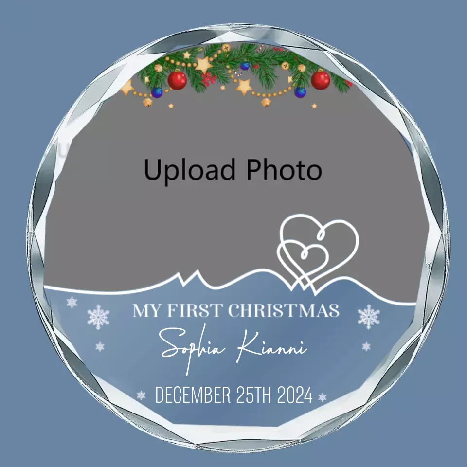 Custom Photo My First Christmas - Family Personalized Custom Circle Glass Ornament - Christmas Gift For Baby Kids, Newborn Baby