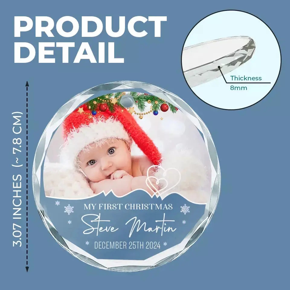 Custom Photo My First Christmas - Family Personalized Custom Circle Glass Ornament - Christmas Gift For Baby Kids, Newborn Baby