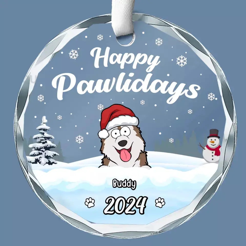 Wishing You A Pawsome And Merry Christmas - Dog & Cat Personalized Custom Circle Glass Ornament - Christmas Gift For Pet Owners, Pet Lovers