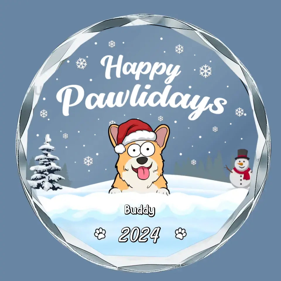 Wishing You A Pawsome And Merry Christmas - Dog & Cat Personalized Custom Circle Glass Ornament - Christmas Gift For Pet Owners, Pet Lovers