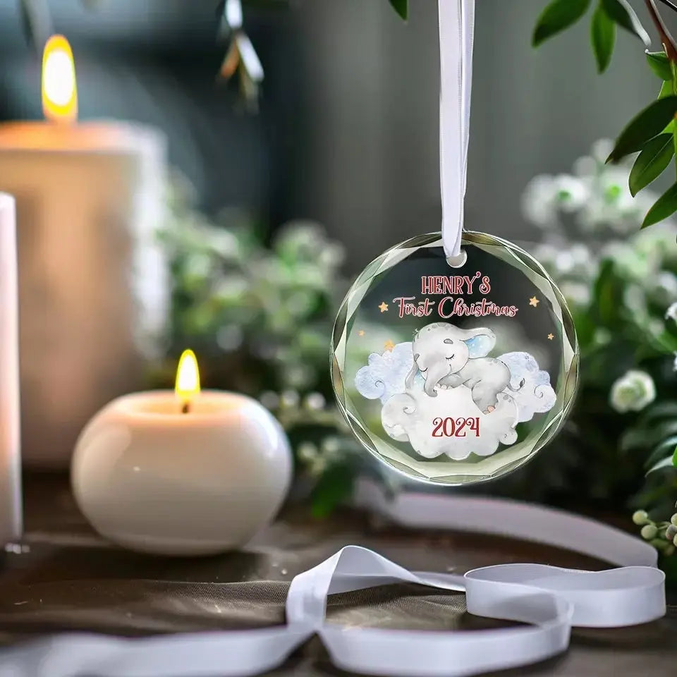 Your First Breath Took Ours Away - Family Personalized Custom Circle Glass Ornament - Christmas Gift For Baby Kids, Newborn Baby