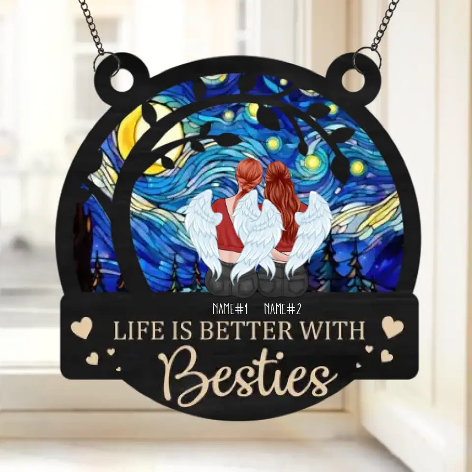 A Friend Is What The Heart Needs All The Time - Bestie Personalized Window Hanging Suncatcher - Gift For Best Friends, BFF, Sisters