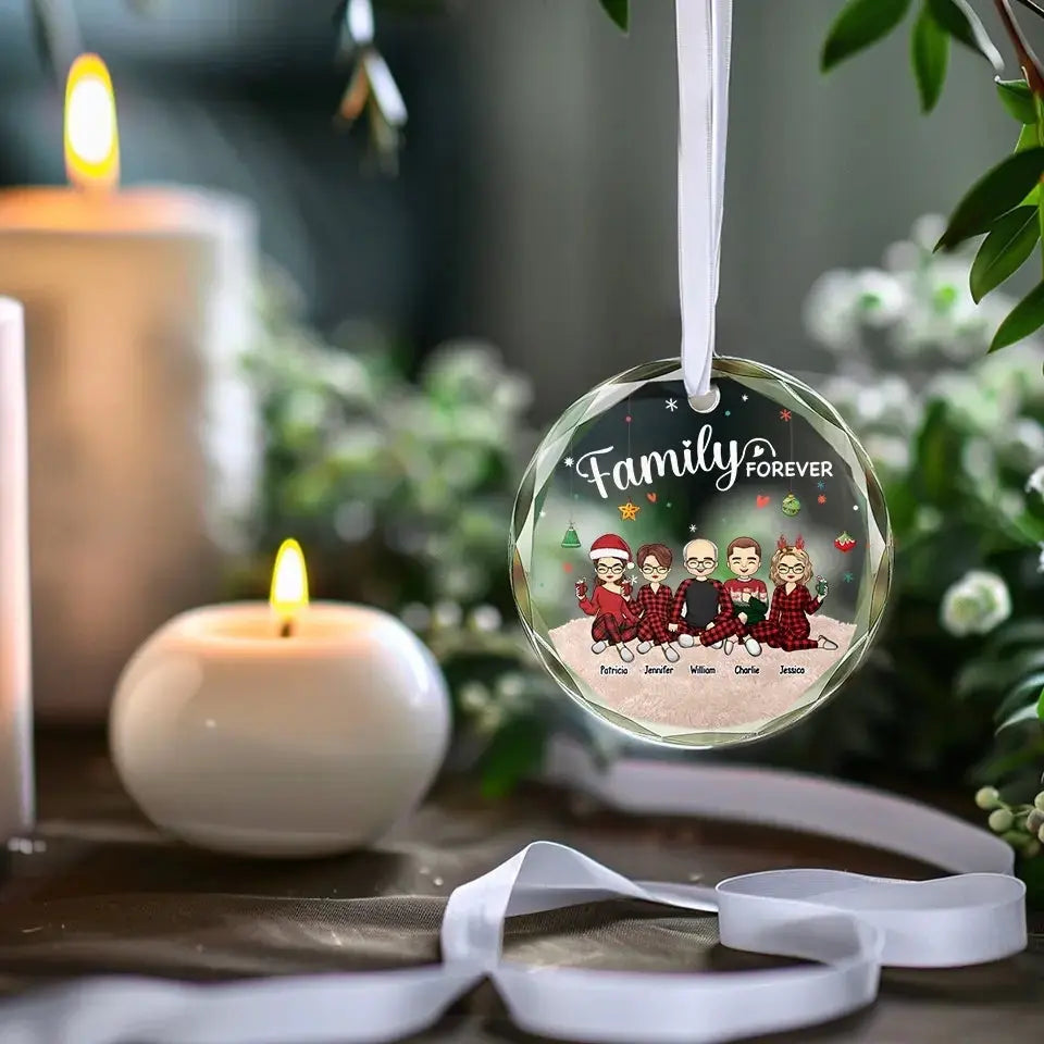 Family Makes The Season Bright - Family Personalized Custom Circle Glass Ornament - Christmas Gift For Family Members