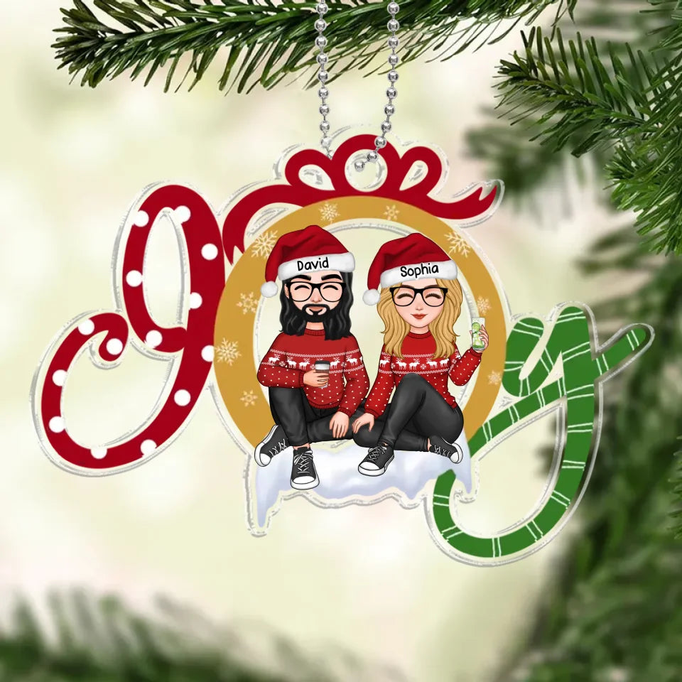 JOY Happy Christmas Couple Personalized Acrylic Ornament