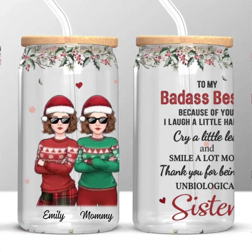 Thanks For Being My Unpaid Therapist - Bestie Personalized Custom Glass Cup, Iced Coffee Cup - Gift For Best Friends, BFF, Sisters, Coworkers copy