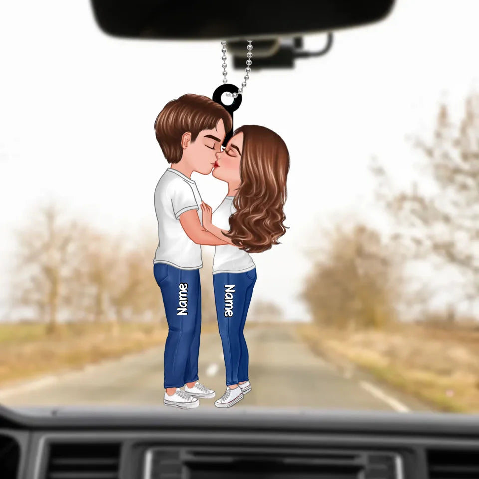 Doll Couple Kissing Car Hanging Ornament Personalized Acrylic Ornament Gift For Him Gift For Her