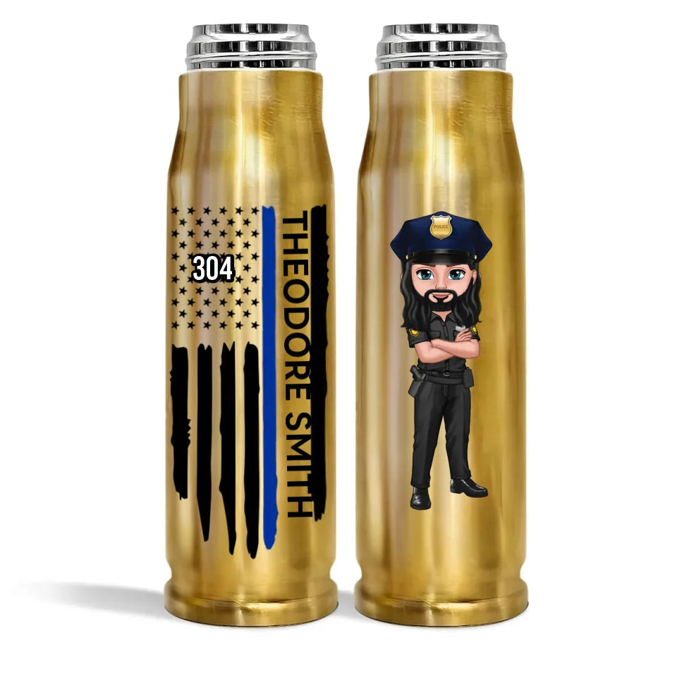 Police Thin Blue Line Personalized Bullet Tumbler, Appreciation Gift, Christmas Gift