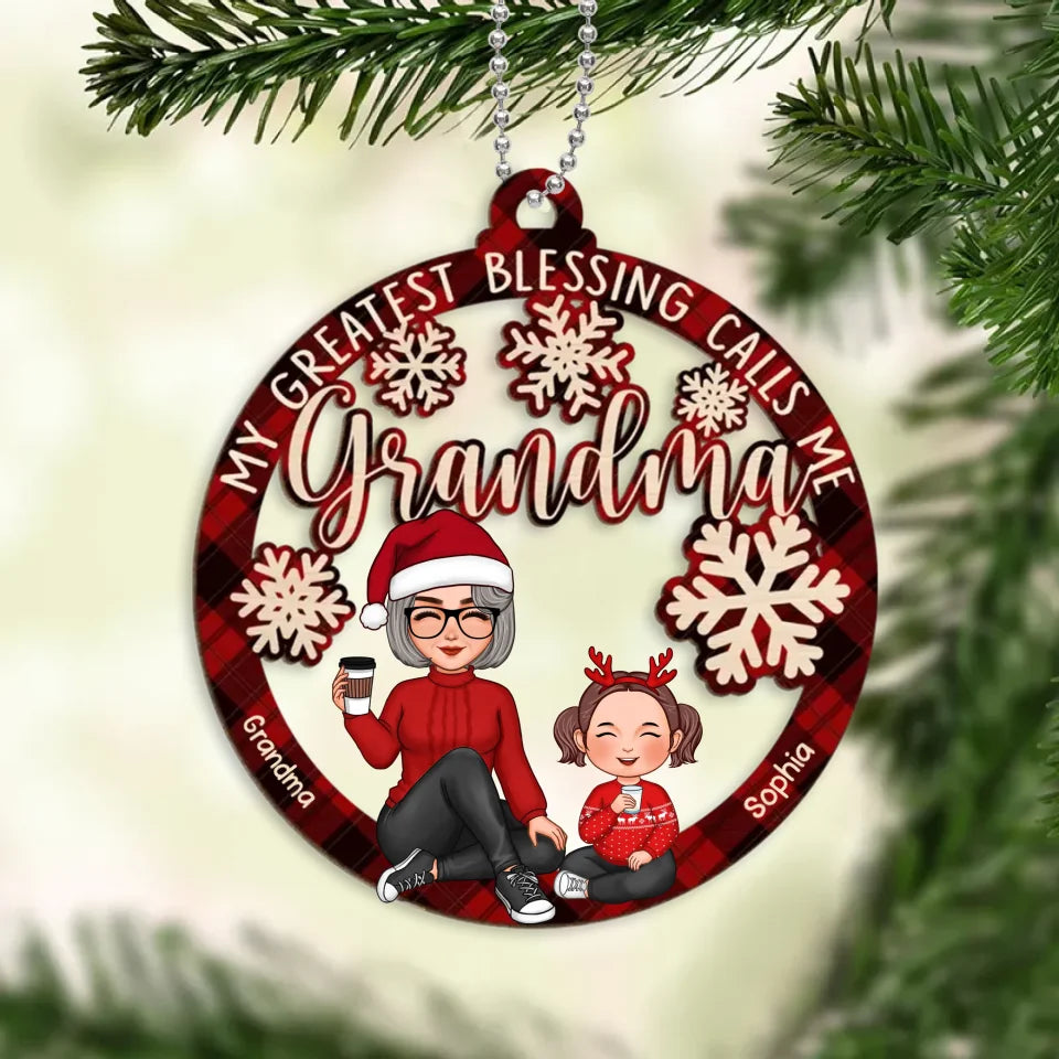 My Greatest Blessing Calls Me Grandma Personalized Christmas Wooden Ornament