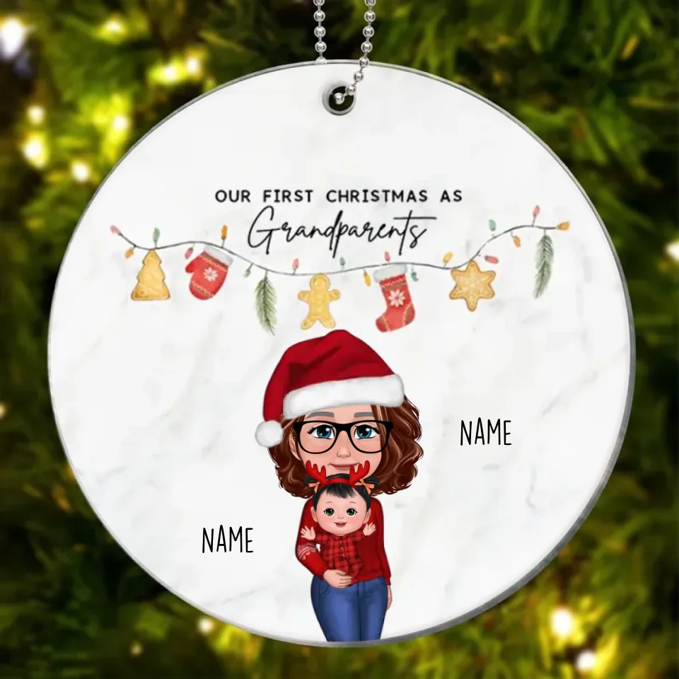 Our First Christmas As Grandparents Cute Things Personalized Circle Ceramic Ornament