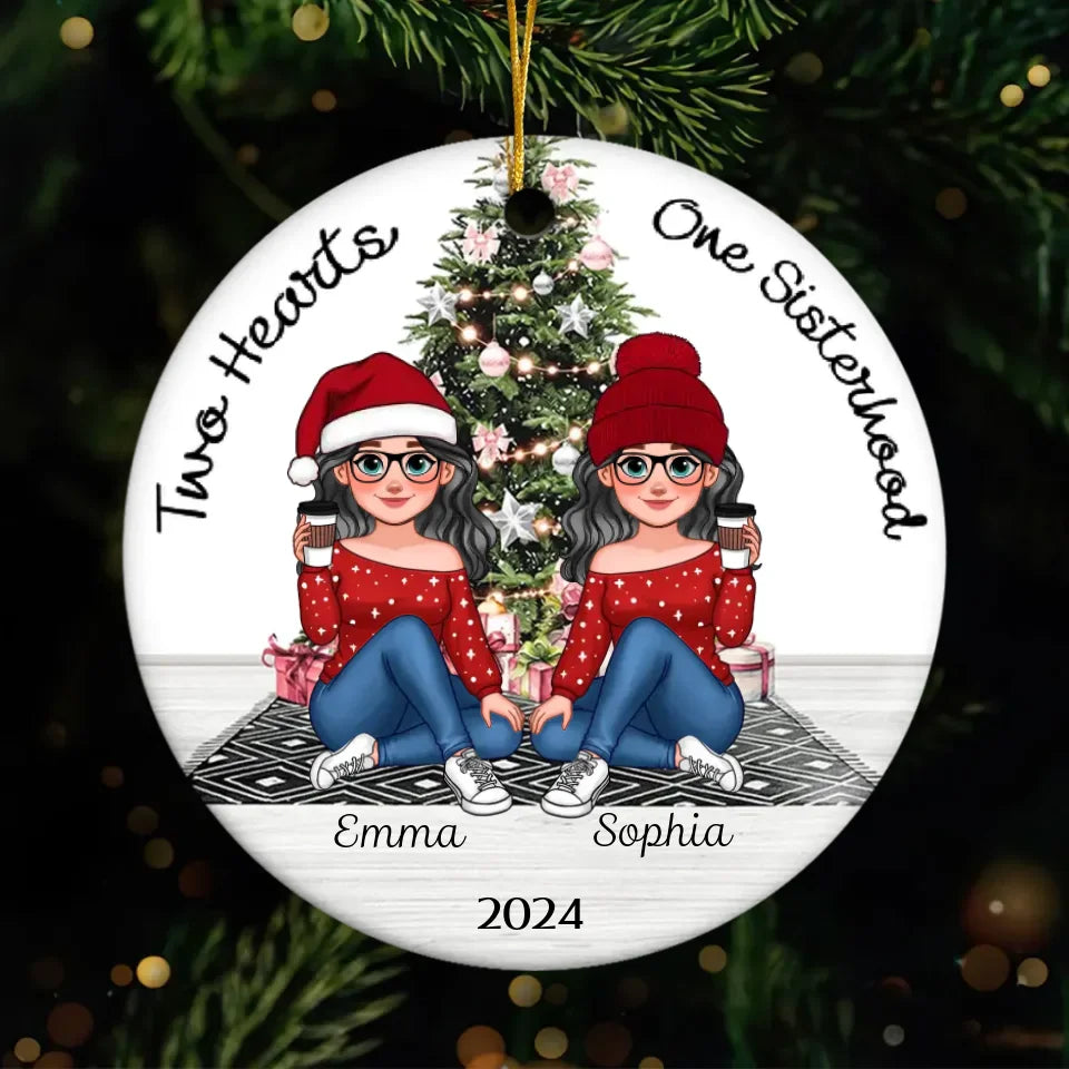 Sisterhood Animated Besties Christmas Personalized Ceramic Ornament