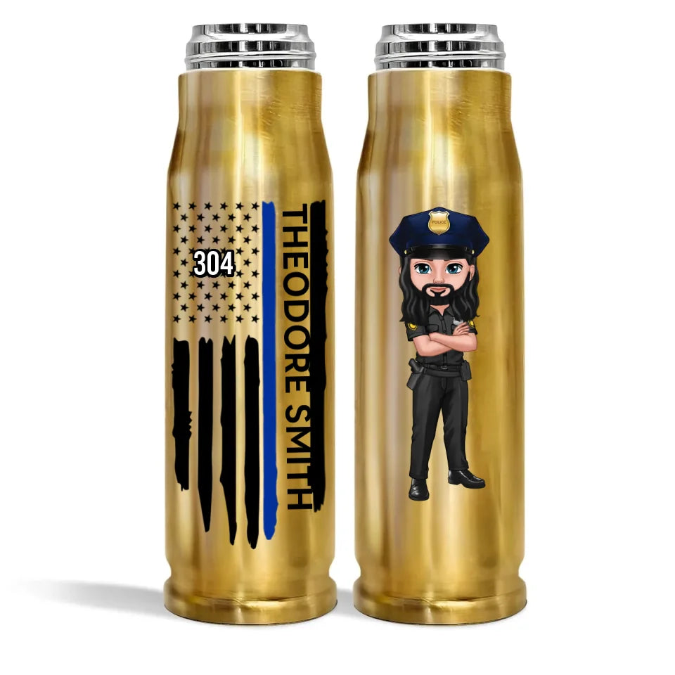 Police Thin Blue Line Personalized Bullet Tumbler, Appreciation Gift, Christmas Gift