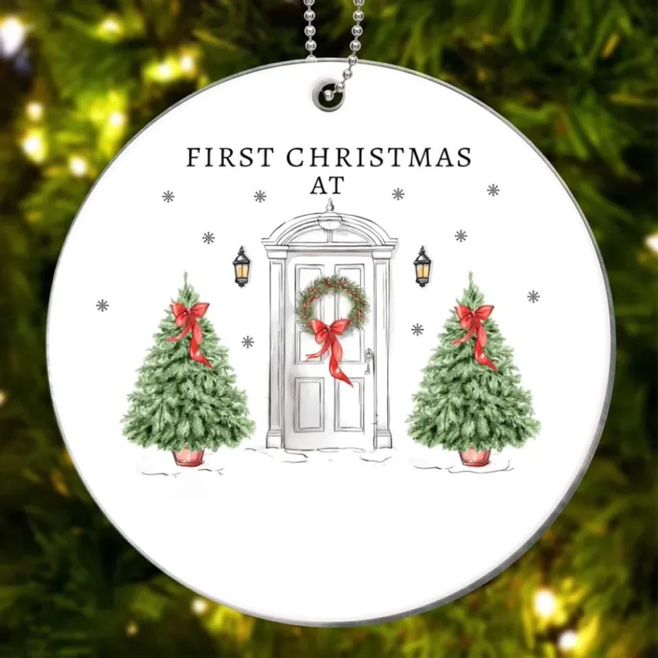 First Christmas At Our Dream House - Family Personalized Custom Ornament - Ceramic Round Shaped - Christmas Gift For Family Members, First Christmas