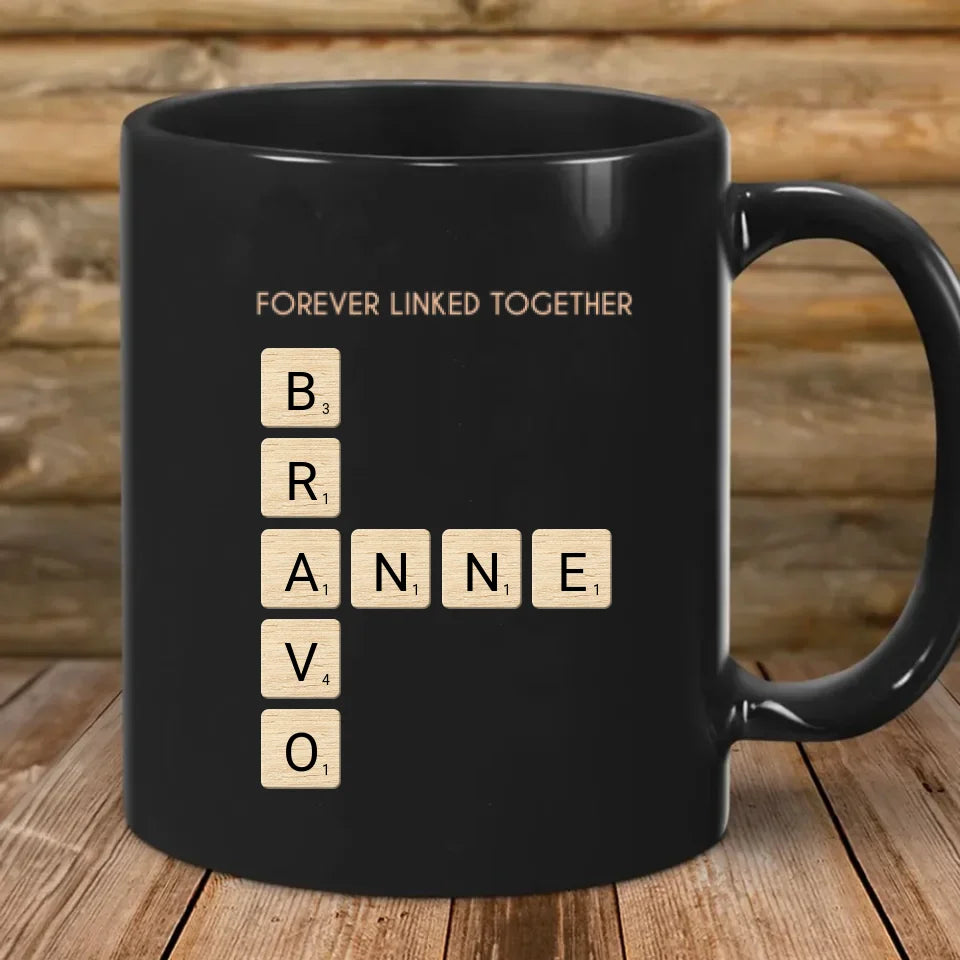 Brothers & Sisters Forever Linked Together Crossword Puzzle Art Personalized Mug, Gift For Brothers, Sisters, Siblings, Family