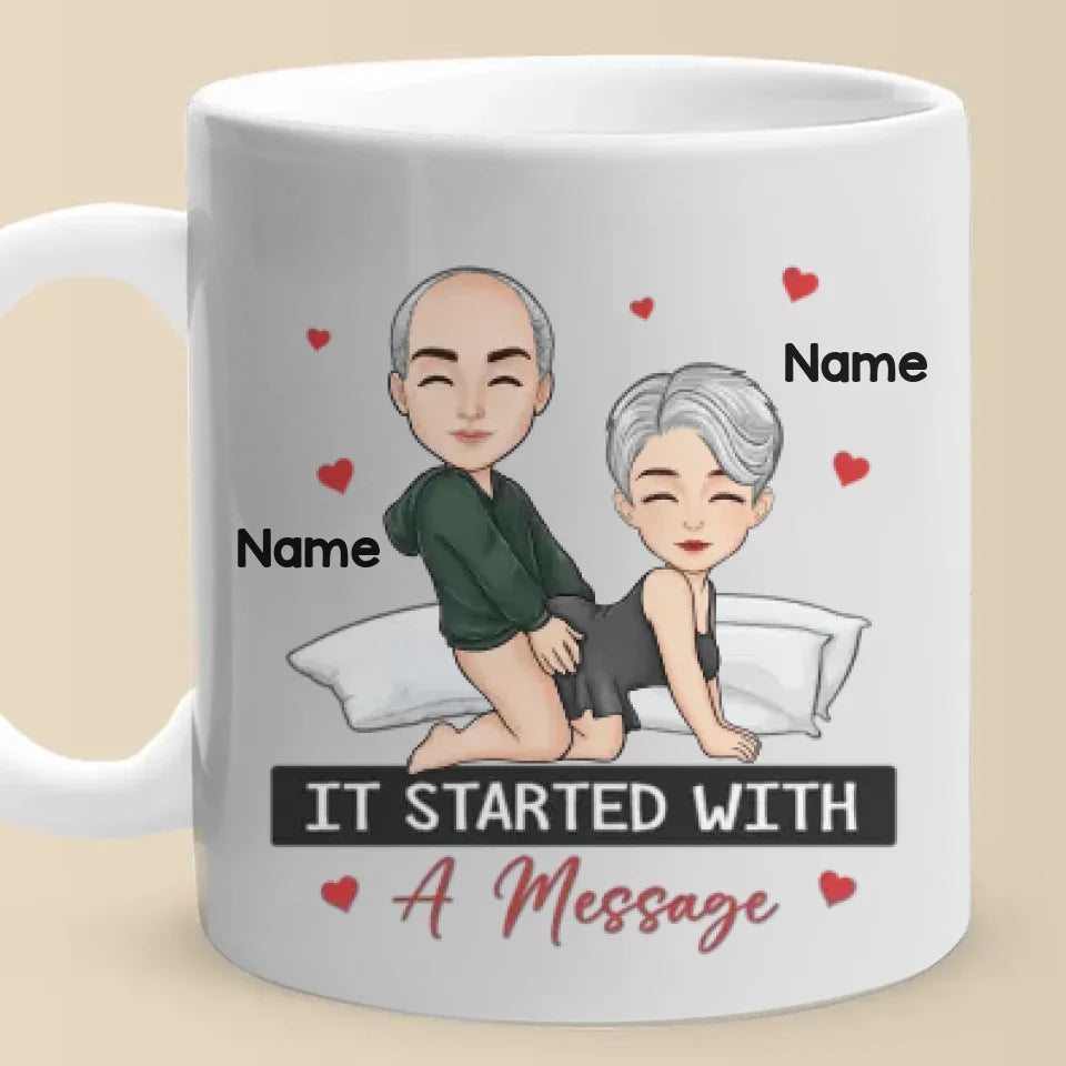 It Started With A Message - Couple Personalized Custom Mug - Christmas Gift For Husband Wife, Anniversary