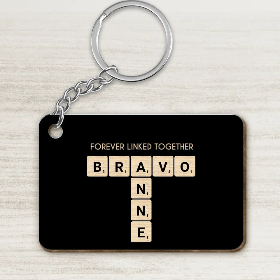 Brothers & Sisters Forever Linked Together Crossword Puzzle Art Personalized Wooden Keychain, Christmas Gift For Brothers, Sisters, Siblings, Family