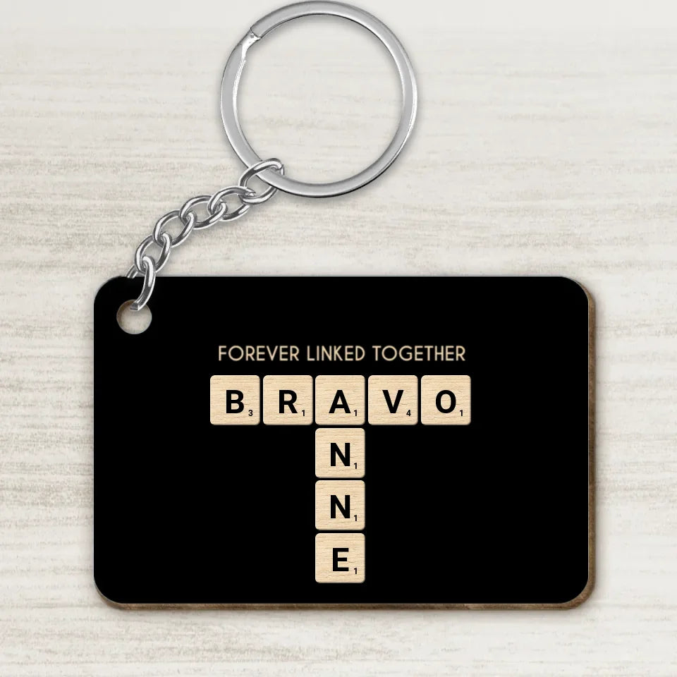 Brothers & Sisters Forever Linked Together Crossword Puzzle Art Personalized Wooden Keychain, Christmas Gift For Brothers, Sisters, Siblings, Family