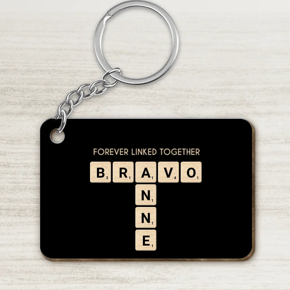 Brothers & Sisters Forever Linked Together Crossword Puzzle Art Personalized Wooden Keychain, Christmas Gift For Brothers, Sisters, Siblings, Family