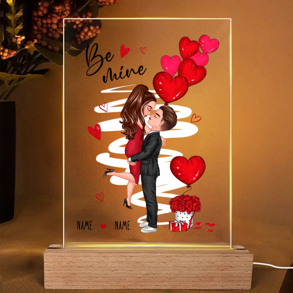 Be Mine Doll Couple Kissing Personalized Plaque LED Night Light