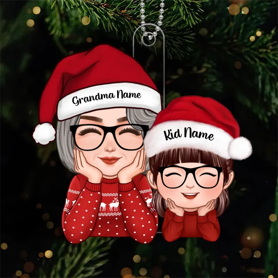 Cute Grandma Granddaughter Grandson Chin On Hands Personalized Acrylic Ornament