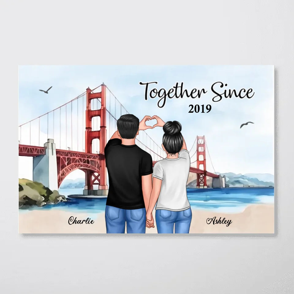 Personalized Couple Bridge Landscape Poster, Valentine's Day Gift, Anniversary Gift for Couples