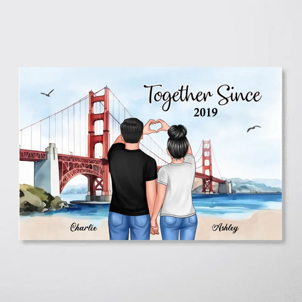 Personalized Couple Bridge Landscape Poster, Valentine's Day Gift, Anniversary Gift for Couples