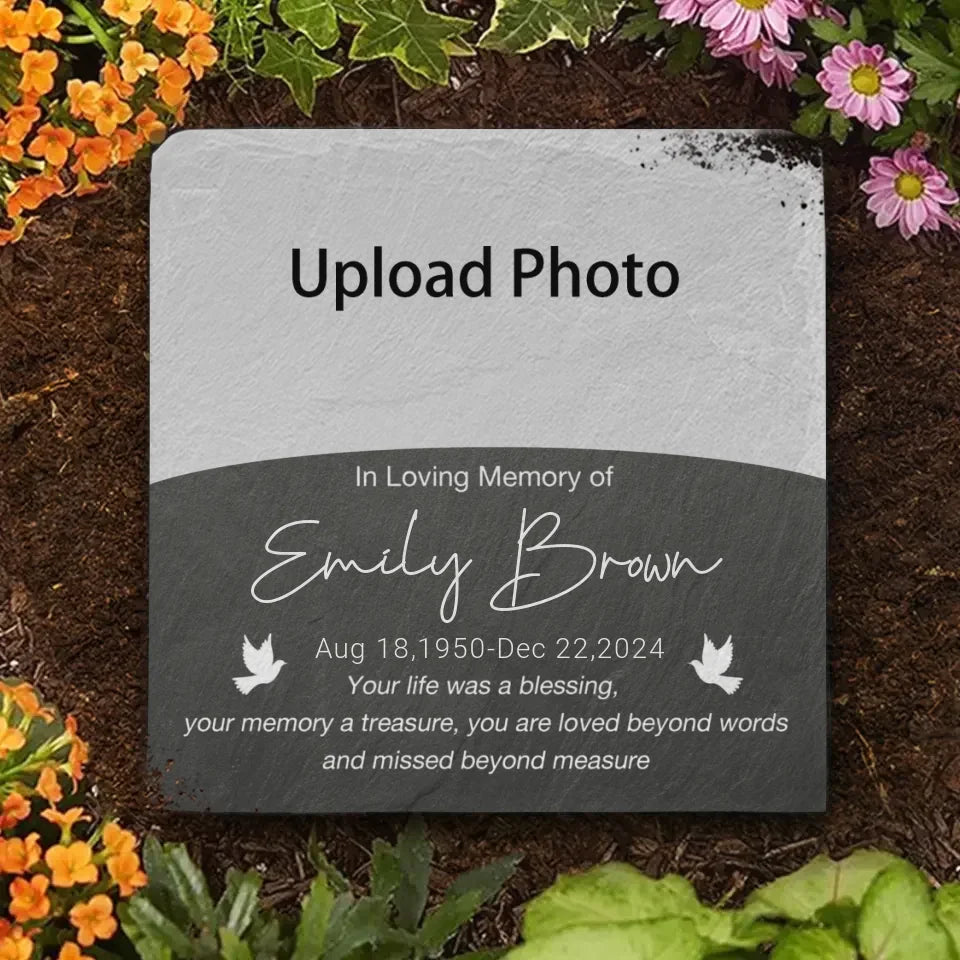 Custom Photo In Remembrance Of A Life Of Grace - Memorial Personalized Custom Square Shaped Memorial Stone - Sympathy Gift For Family Members