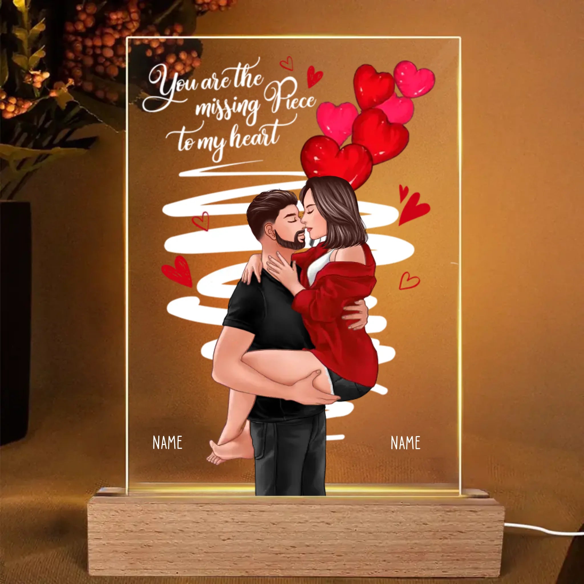 Be Mine Man Holding Woman Kissing Gift For Her Personalized Acrylic Plaque With LED Night Light