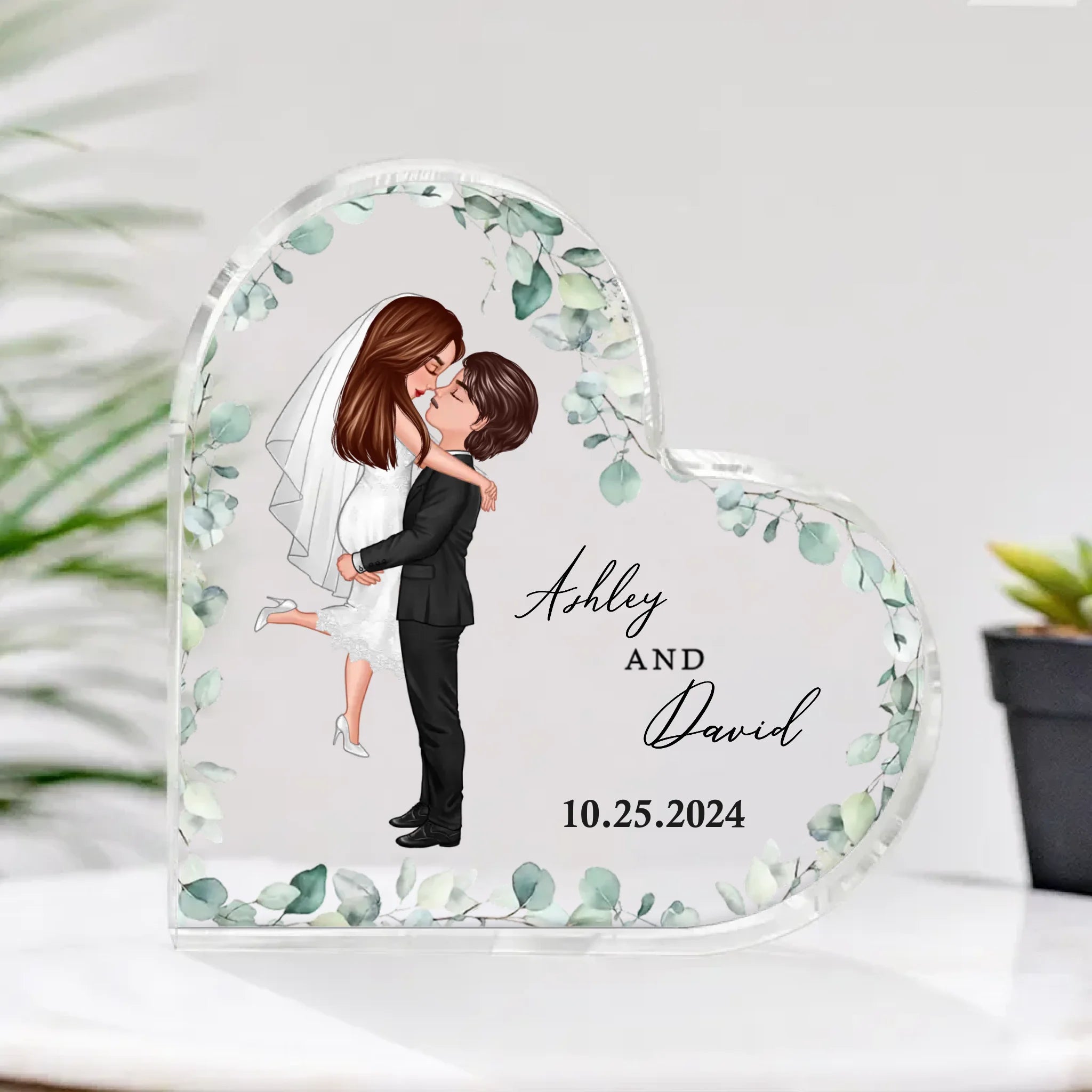 Groom & Bride Wedding Acrylic Heart Plaque, Anniversary Gift Mr & Mrs Keepsake, Engagement Gift For Couple, For Her, For Him