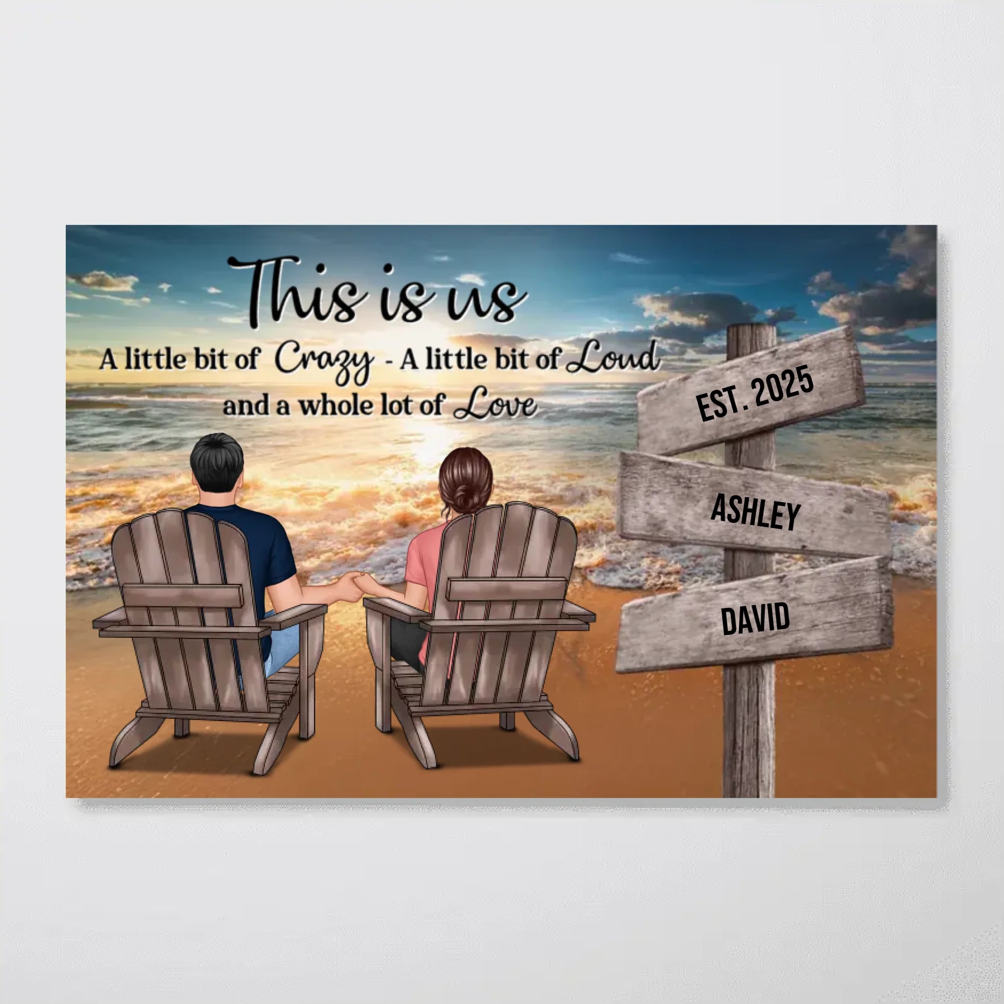 Romantic Beach Landscape Couple Sitting Holding Hands Sign Posts Personalized Poster, Heartfelt 2025 Gift, Anniversary Gift For Girlfriend, For Wife