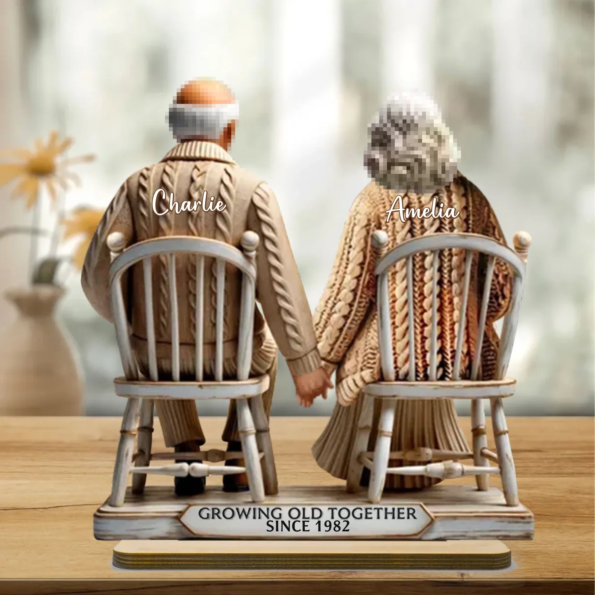 3D Effect Couple Sitting Together Personalized Standing Wooden Plaque, Heartfelt 2025 Gift, Anniversary Gift For Girlfriend, For Wife